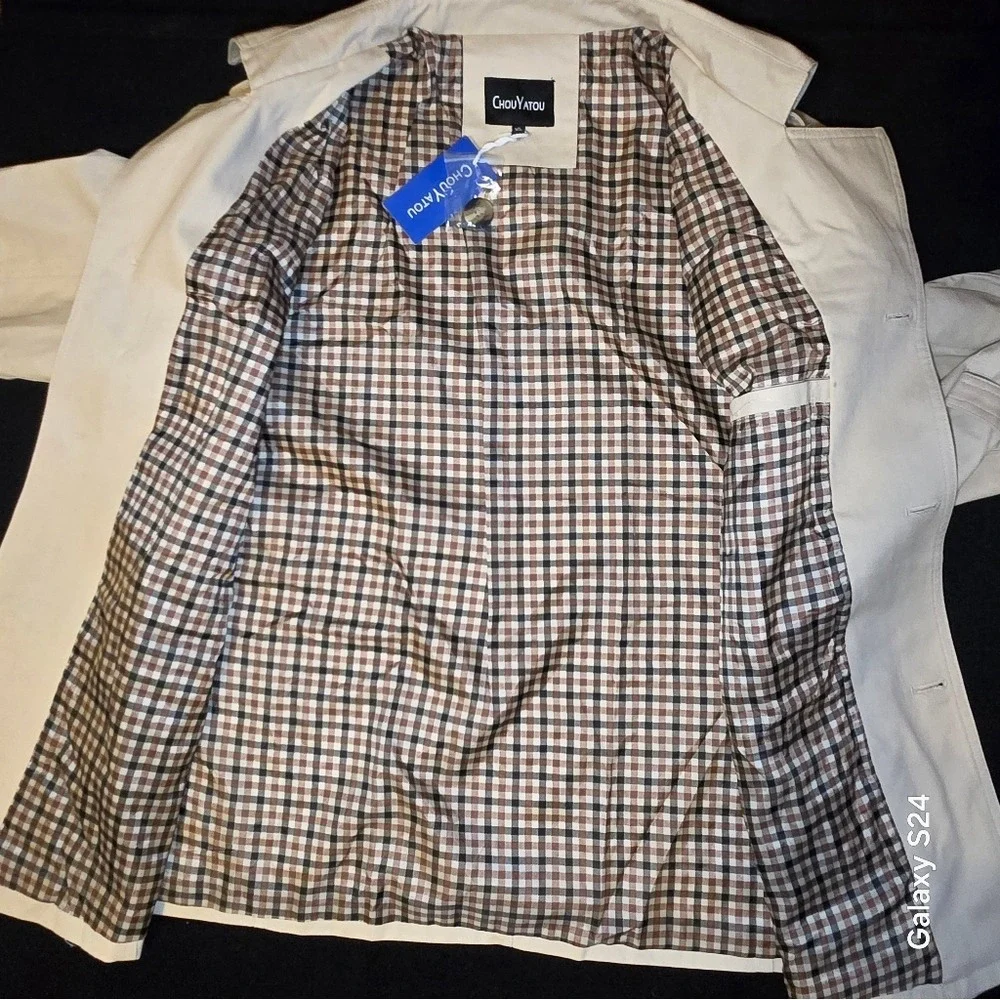 NWT ChouYatou Men's Light Tan‎ Trench Coat Sz XL Lined Pockets 100% cotton
